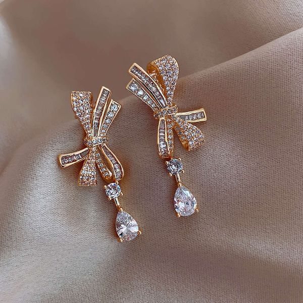

s925 silver needle new cubic zirconium zircon water drop earrings, Black