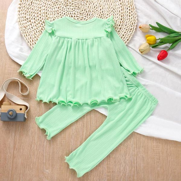 

clothing sets baby and toddler girl clothes set 2-piece set, long-sleeved solid color ruffled blouse + pants, White