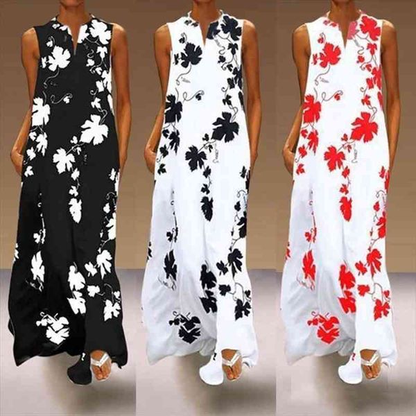 

sleeveless v neck printed long women dresses elegant party bohemian casual beach sundress plus size, Black;gray