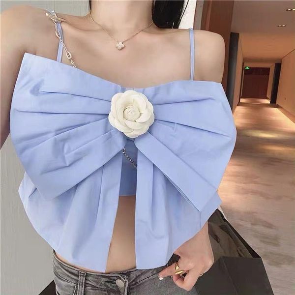 

women's tanks & camis women fashion 2021 young wild streetwear lovely stylish appliques flower cute bow small female sling vest, White