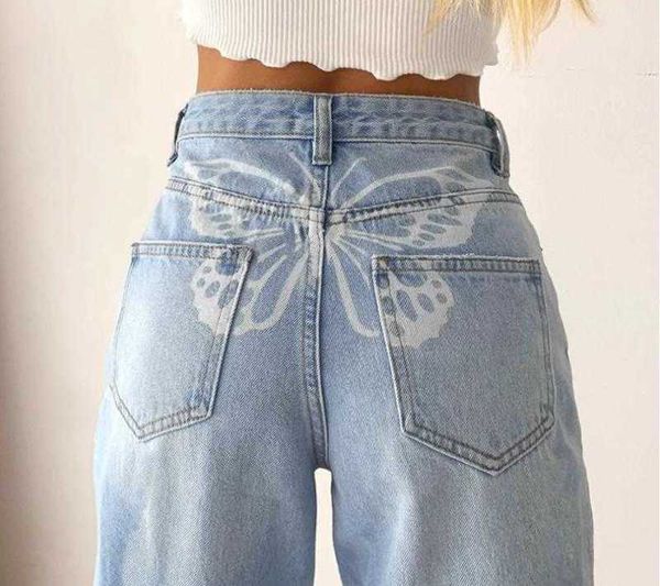 

high waist jean cargo pants waisted straight leg vintage 210927, Blue