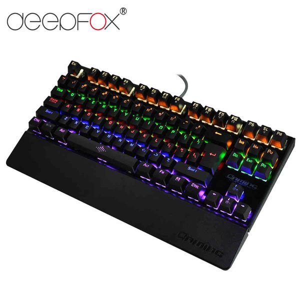 DeepFox Mechanical Gaming 87 tasti Interruttore blu Illumina retroilluminazione LED anti-ghosting Tastiera da polso Pro Gamer