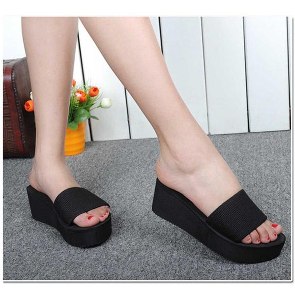 

summer soft women wedge sandals thong flip flops flat platform slippers beach k9fe, Black