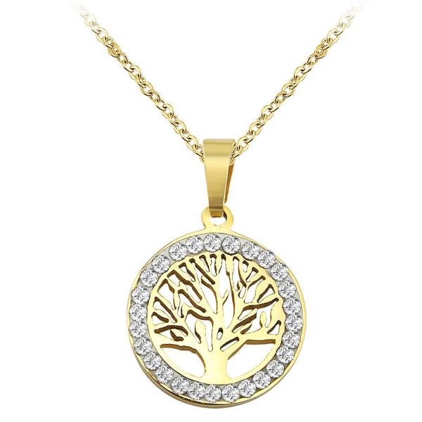 

gold tree of life crystal pendant necklace stainless steel women necklaces pendants colgantes mujer moda jewellery, Silver