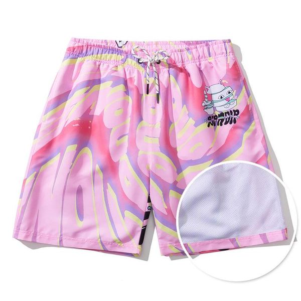 

men's shorts cartoon print beach sweat summer running fashion loose drawstring pants male gym streetwear, White;black