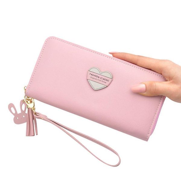 

ladies wallet cute designer female clutch purse pu long zipper women holder phone money card coin red pink, Red;black