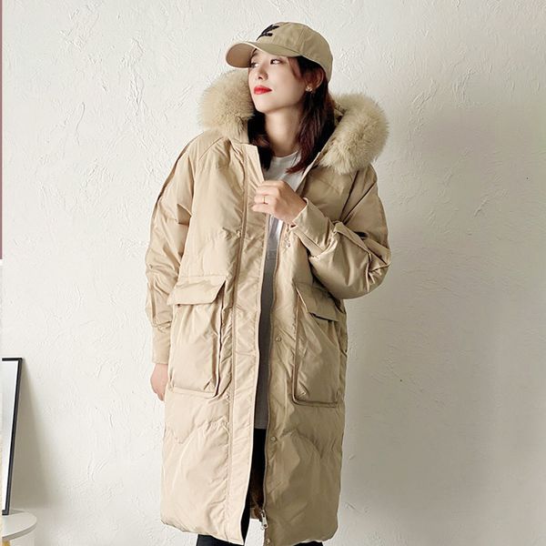 

down jacket 2021 trend women's korean loose oversized hooded feather white duck, Black