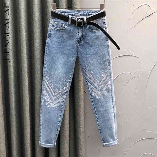 Streetwear Hohe Taille Bohrer Jeans frauen Frühling Trendy Slim Persönlichkeit Denim Bleistift Hosen Weibliche 5B597 210427