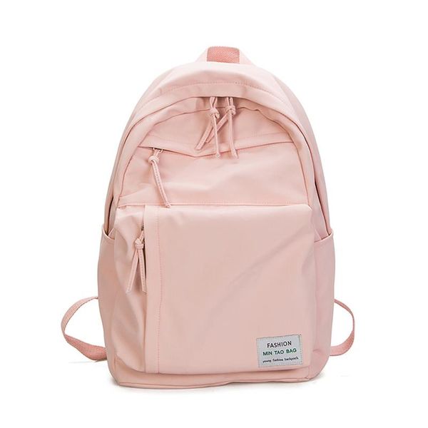 

cute solid color school backpack waterproof nylon women multiple zip pocket travel backpacks teenage girls bagpack bags