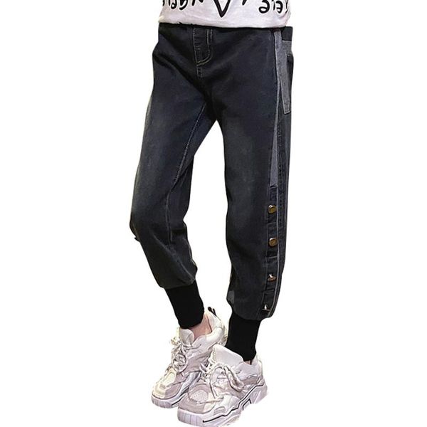 

jeans girl patchwork kids button casual style children's clothes 6 8 10 12 14, Blue