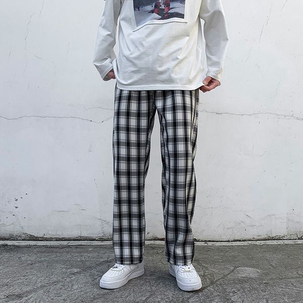 

men's pants streetwear hip hop straight cargo baggy casual lattice printing jogger sweatpants black/apricot trousers yvwf