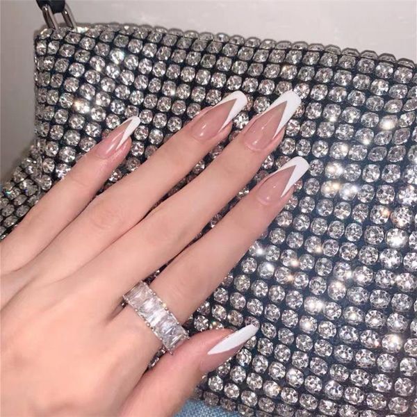 

false nails 24pcs v shape french fake short press on with designs set full cover artificial glue decoration, Red;gold