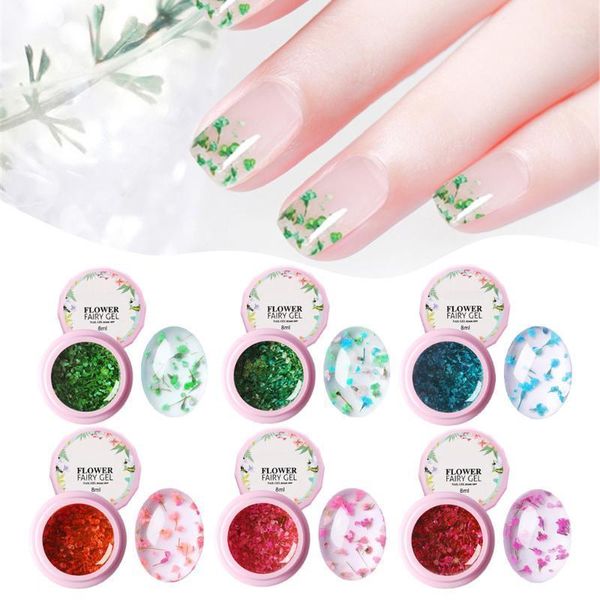 

real dried flower uv gel nail polish diy manicure decoration tools1, Silver;gold