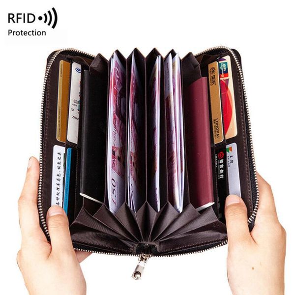 

wallets rifd cow leather women long purses fashion zipper women's wallet money bag card holder female passport, Red;black