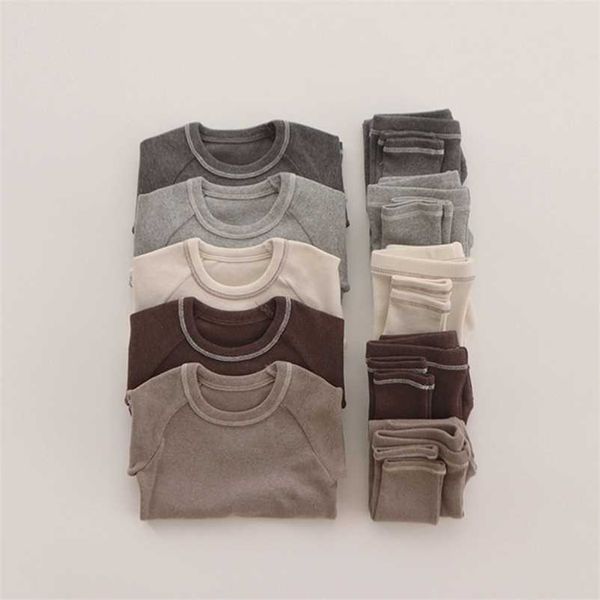 

autumn winter children pajamas 2 pieces set and pants kids clothes baby boy girl clothing round neck outfits age 1 to 6 211130, Blue;red