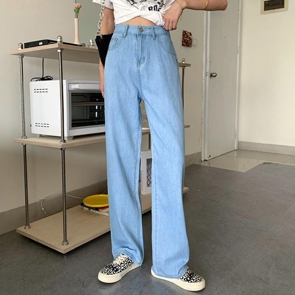 

women's jeans high waist ripped gloria for women denim capris 2021 spring and summer slim straight pants wide leg floor length, Blue