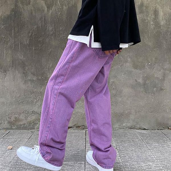 

men's jeans soft for men pants solid color loose baggy denim stretch wode leg long trousers hommes, Blue