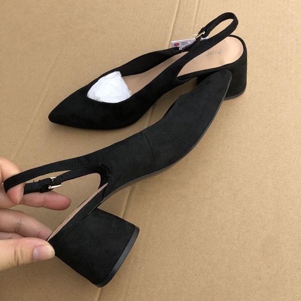 

boots high fashion single autumn 2021 pointed open heel medium black shoe women's foreign large shoes