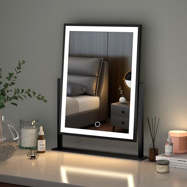 Espelhos compõem Desktop Espelho LED Grande com Luz Rotating Square Beauty Dresser Preenchimento