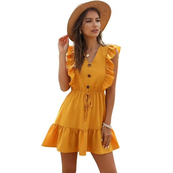 

ladies mini dress women casual butterfly sleeve tunic high waist ruffles summer women dress female beach sundress vestidos 210416, Black;gray