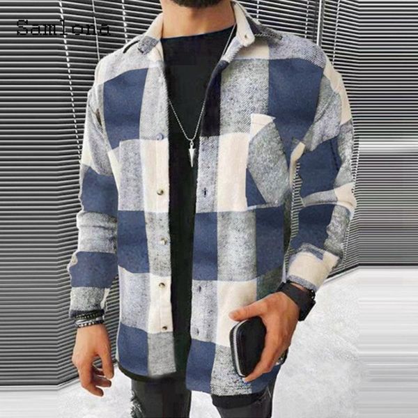 Homens Casual Camisas Samlona Plus Size Mens Camisa Longa Manga Blusas Outono Moda Manta Top Streetwear Pullovers Sexy Masculino Blusas