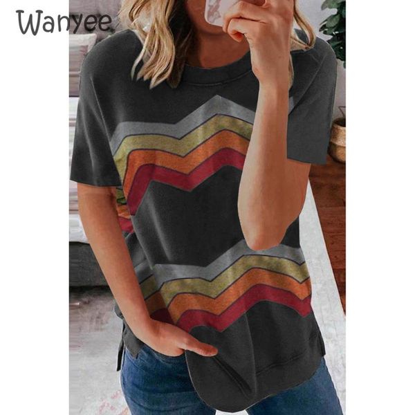 

women's printing all-match ladies loose short-sleeved t-shirt summer streetwear comfortable female casual striped round neck, White