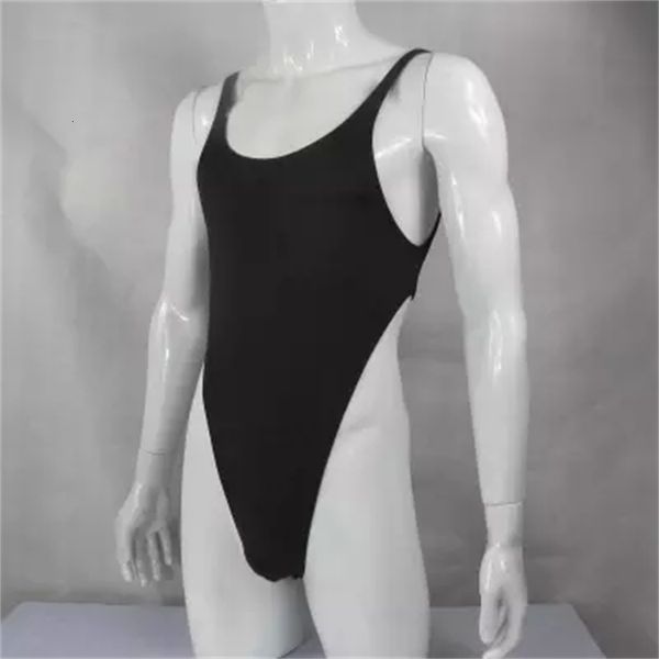 

men's body shapers wholesale-mens thong bodysuit stretchy high cut deep v-neck jersey spandex 696i, Black;brown