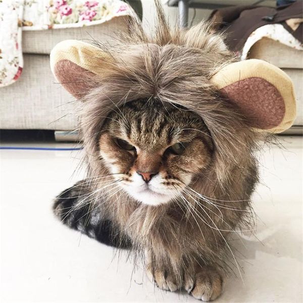 

pet cat dog emulation lion hair mane ears head cap autumn winter hat wig cute costume cosplay costumes