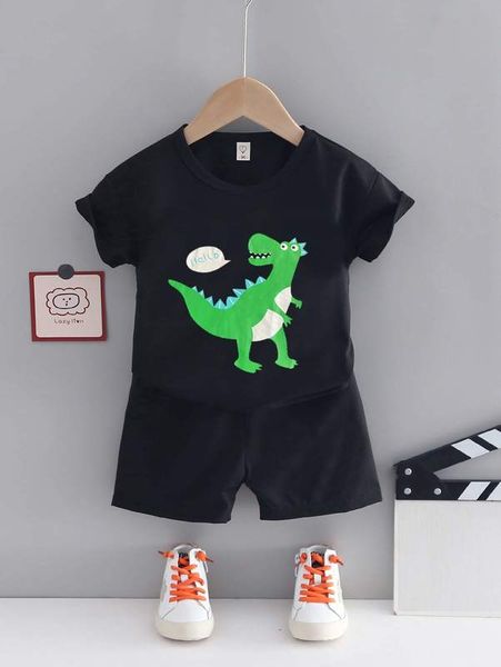 

toddler boys cartoon & letter graphic tee & shorts she, White