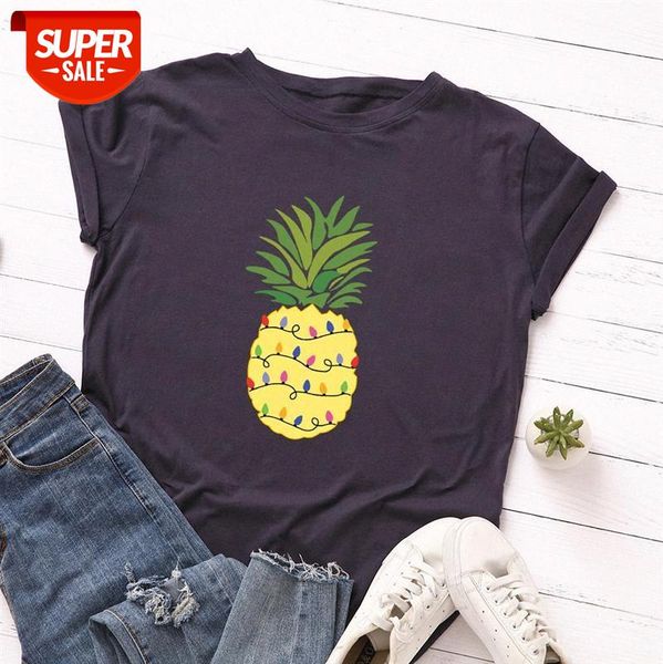 

women's loose round neck short-sleeved cotton pineapple t-shirt women 349 #dw84, White