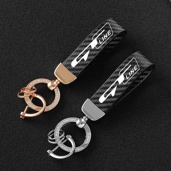 Chaveiros Chaveiros de couro de fibra de carbono Keychain com emblema personalizado de diamante anel chave de luxo para Kia GT Linha Elantra Sportage Stinger K5