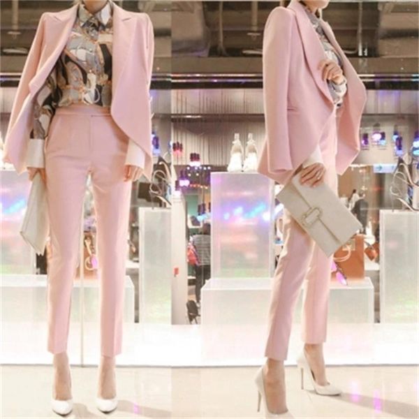 

work office pants and jackets 2 pieces women blazer suit 2021 autumn vintage pink plaid business formal suits for women's two piece, White
