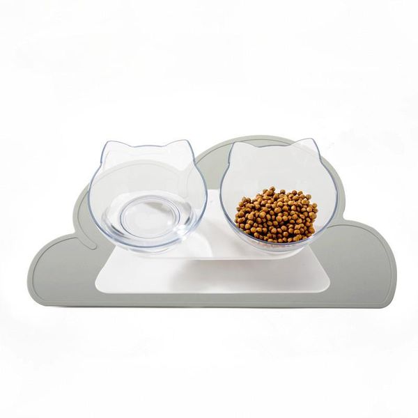 

cat double bowl feeder pet dog and water with non-slip mat supplies bowls & feeders