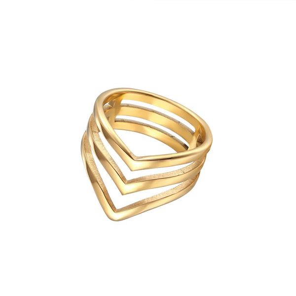 

cluster rings inside and outside polished three v shape ring for women titanium steel jewelry gold color wholesale, Golden;silver