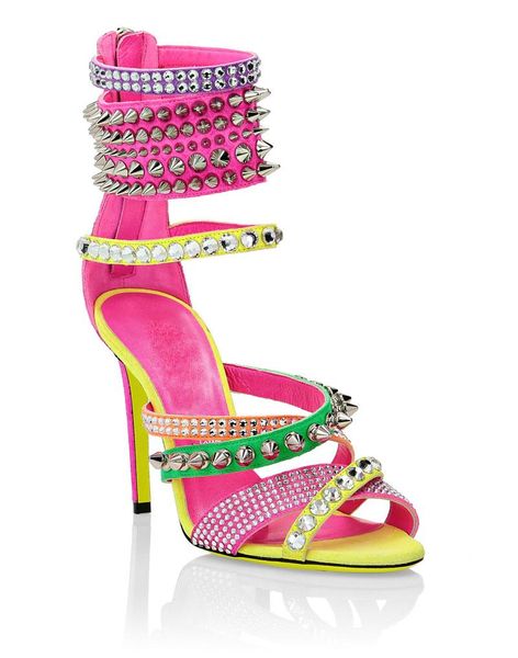 

bling rhinestone spike rivets studs straps sandals gladiator thin heel party crystal summer high heels woman multi suede sandal, Black
