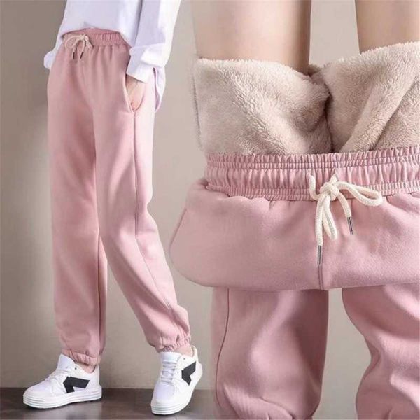 

winter women gym sport sweatpants workout fleece thick warm trousers solid female running pants pantalones women's & capris, Black;white