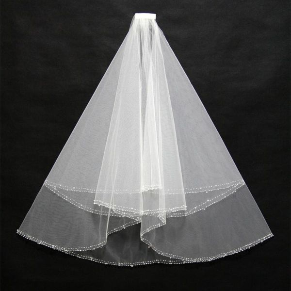 

bridal veils beaded edge white tulle 2 layers wedding shoulder length veil with comb accessories, Black