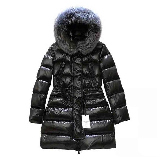 

Mengkou m family women's medium long large wool collar detachable thickened down jacket, Black;brown