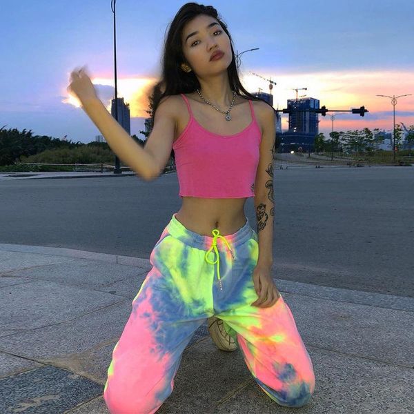 

women's pants & capris tie-dye gradient high street sports straight loose leggings harem casual trousers pocket punk clothes size, Black;white