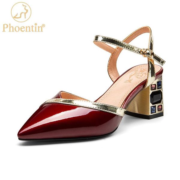 

dress shoes phoentin big size 34-48 slingbacks 2021 woman pointed toe genuine leather crystal heels elegant party ft1457, Black