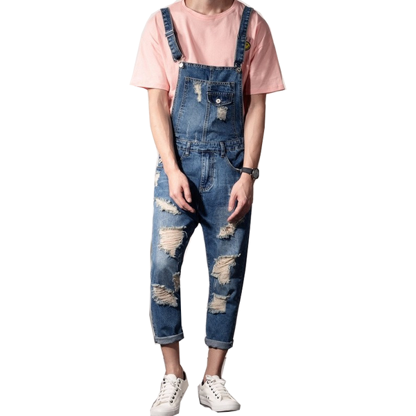 

men's jeans 2021 fashion denim jumpsuit ripped overalls s-6xl, Blue