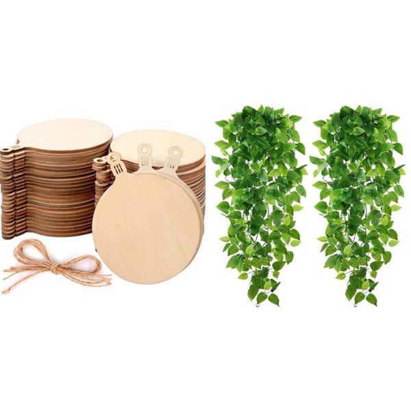 

christmas decorations 100pcs diy wooden balls craft decoration hanging tag ornaments & 2 pcs artificial plants 3.6ft