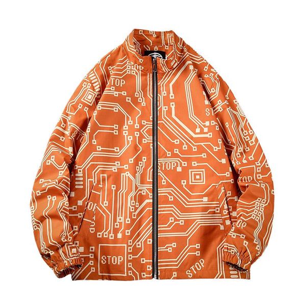 

men's jackets autumn bomber jacket men street cargo mens fashion zipper printed pattern coats clothing japanese harajuku, Black;brown