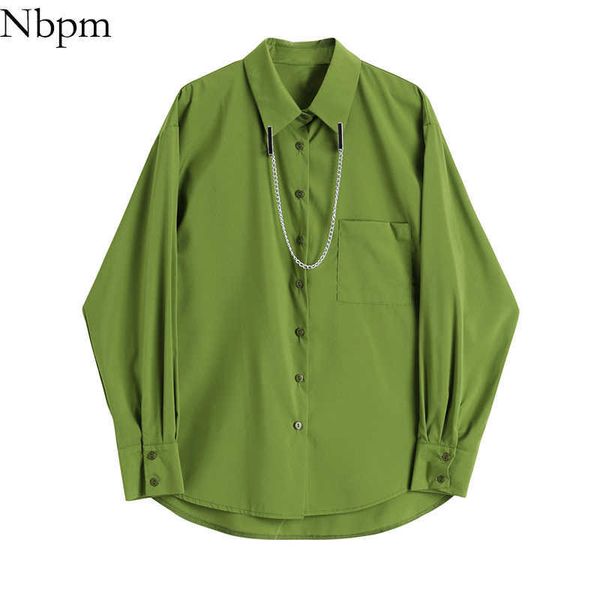 NBPM Mulheres Blusas Moda Verde Vintage Roupa Elegante Manga Longa Blusas Mujer Camisa Feminina Top Mulheres Basic Solid Shad 210529