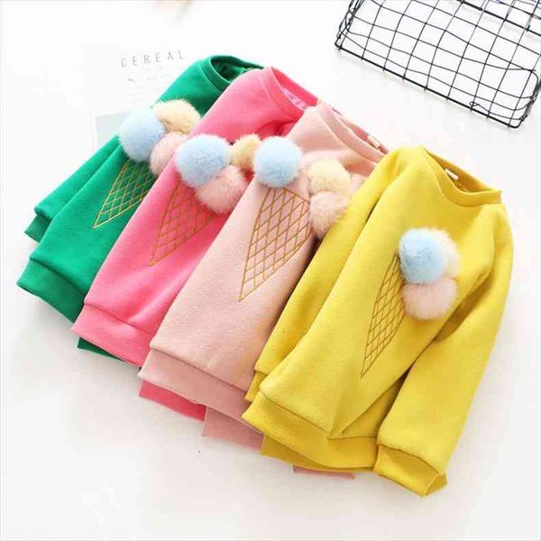 

sweet girl fleece thick sweater girls baby cute ice cream ball jacket sweaters kids children clothes, Blue