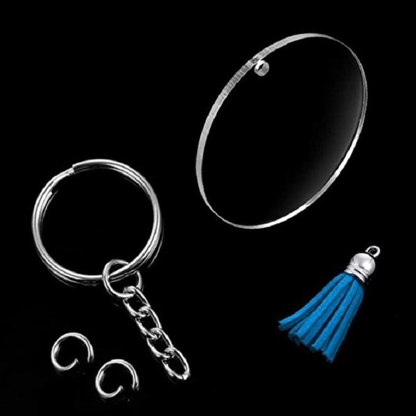

keychains acrylic transparent circle discs key chains clear round keychain blanks and tassel pendant keyring crafts, Silver