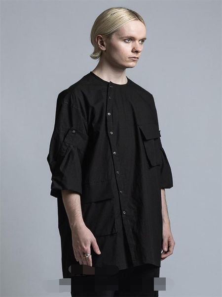 

men's casual shirts dark asymmetric diagonal button pullover shirt korean edition youth fashion loose large, White;black