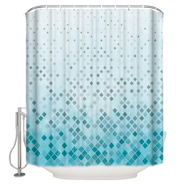 

shower curtains geometric cyan rectangle gradient mosaic curtain waterproof polyester bath