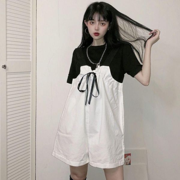 

women's suits & blazers internet suit 2021 fashionable student korean style loose t-shirt shorts wide leg slimming suspender pants two-, White;black