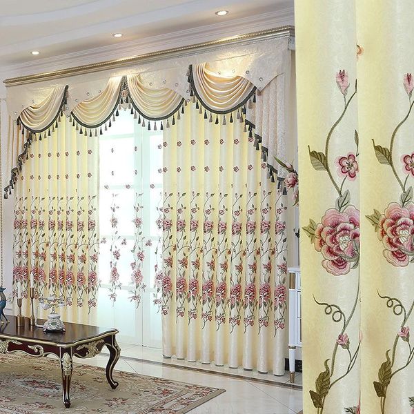 

curtain & drapes european curtains for living dining room bedroom embroidery cloth shade finished fabrics pastoral flower beige valance